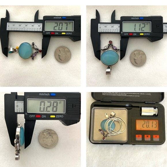 Sterling Silver 925 Chalcedony Amethyst Garnet Iolite Pendant Necklace 20" Chain - Picture 10 of 16